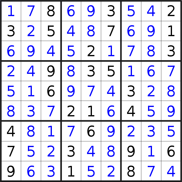 Sudoku solution for puzzle published on Saturday, 5th of January 2019