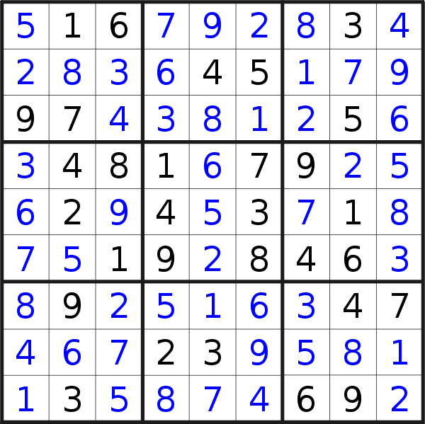 Sudoku solution for puzzle published on Thursday, 10th of January 2019