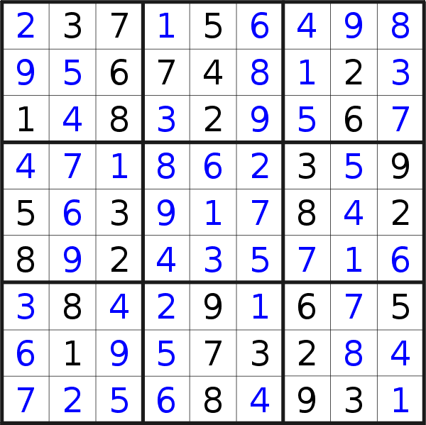 Sudoku solution for puzzle published on Wednesday, 16th of January 2019