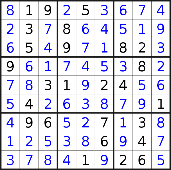 Sudoku solution for puzzle published on Thursday, 17th of January 2019
