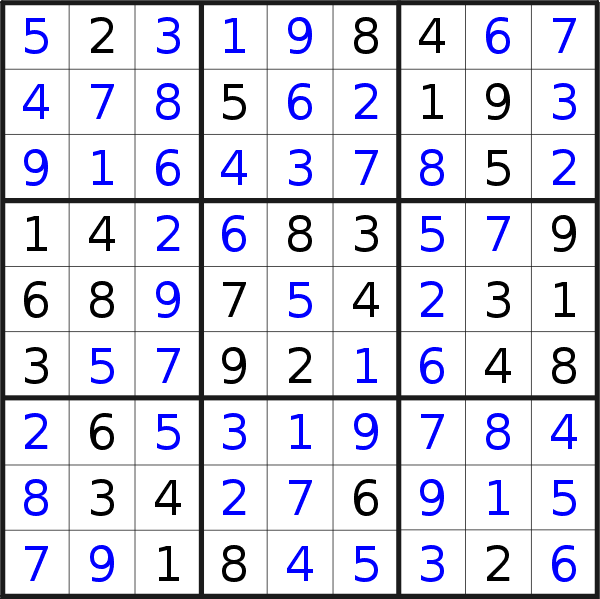 Sudoku solution for puzzle published on Saturday, 19th of January 2019
