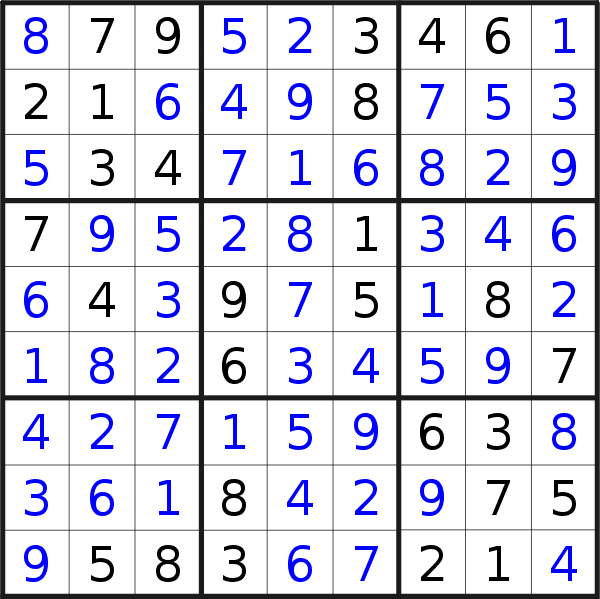 Sudoku solution for puzzle published on Sunday, 20th of January 2019