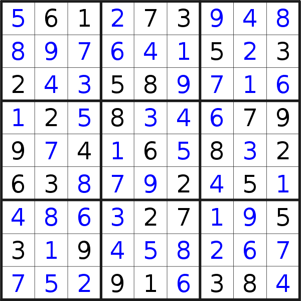 Sudoku solution for puzzle published on Wednesday, 23rd of January 2019
