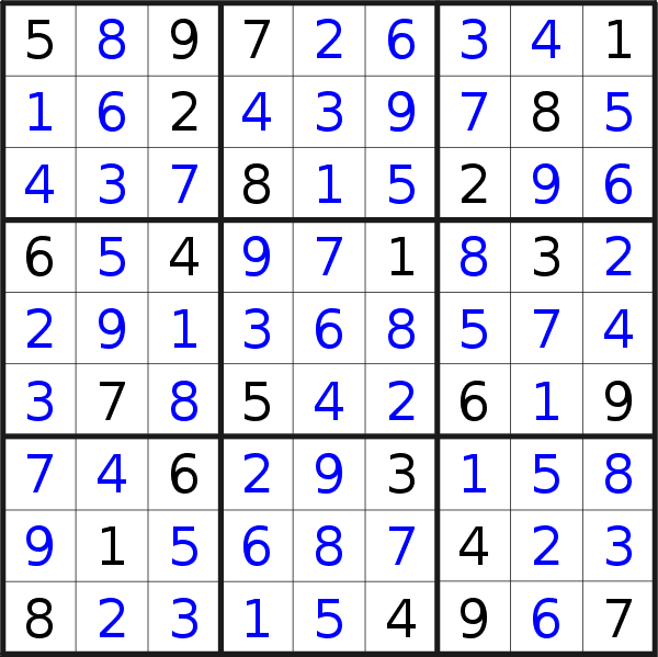 Sudoku solution for puzzle published on Saturday, 26th of January 2019