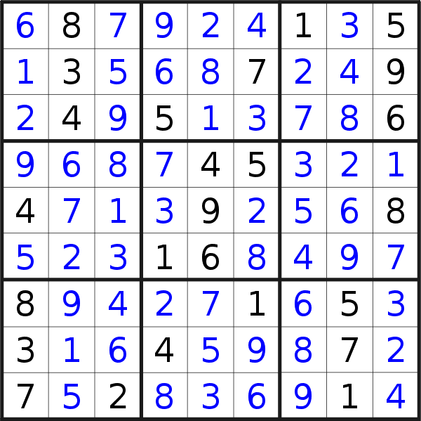 Sudoku solution for puzzle published on Sunday, 27th of January 2019