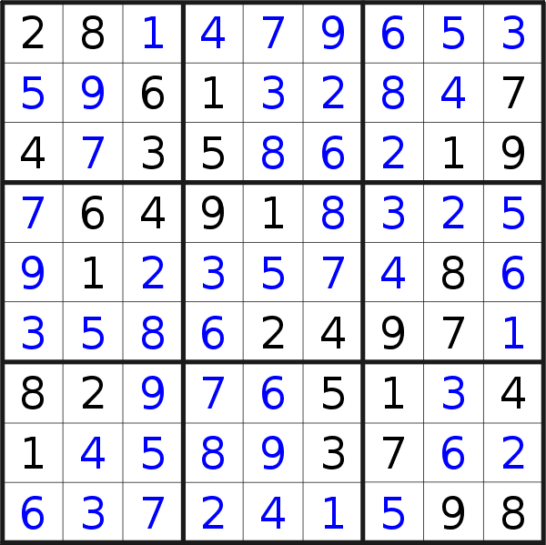 Sudoku solution for puzzle published on Sunday, 3rd of February 2019