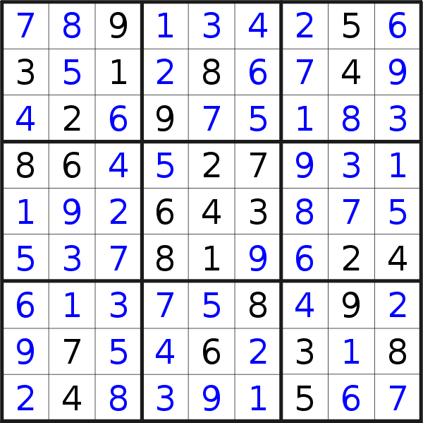 Sudoku solution for puzzle published on Friday, 8th of February 2019