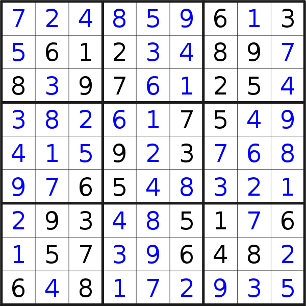 Sudoku solution for puzzle published on Friday, 15th of February 2019