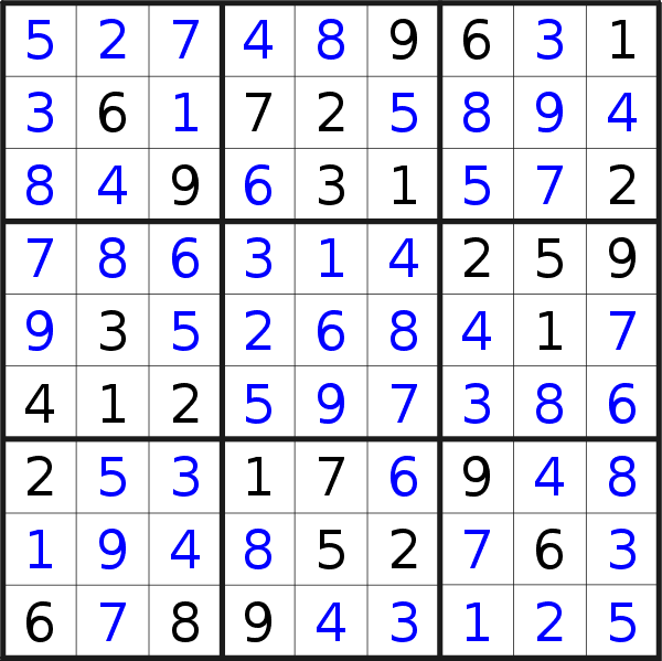 Sudoku solution for puzzle published on Friday, 22nd of February 2019