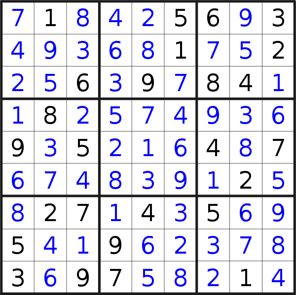 Sudoku solution for puzzle published on Thursday, 28th of February 2019
