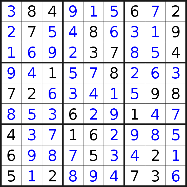 Sudoku solution for puzzle published on Saturday, 2nd of March 2019
