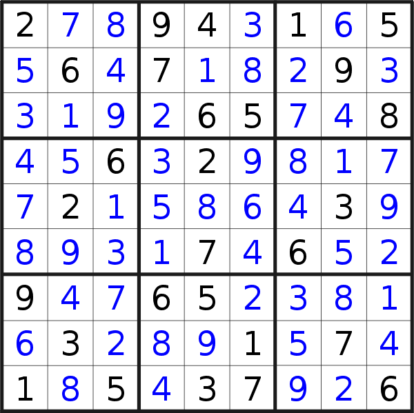 Sudoku solution for puzzle published on Saturday, 9th of March 2019