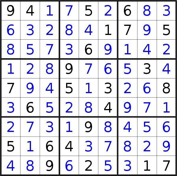 Sudoku solution for puzzle published on Sunday, 10th of March 2019