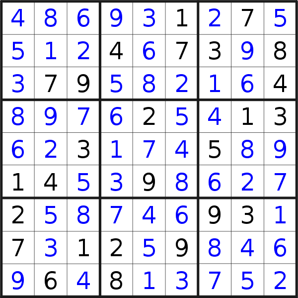 Sudoku solution for puzzle published on Monday, 11th of March 2019