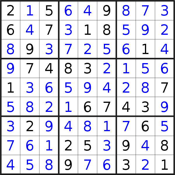 Sudoku solution for puzzle published on Monday, 18th of March 2019
