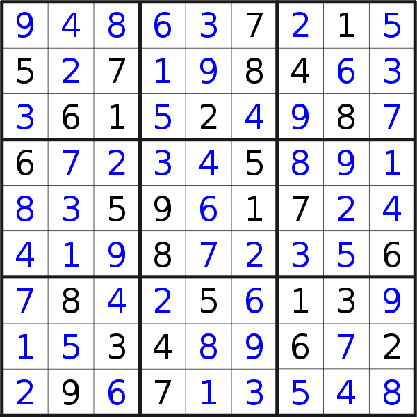 Sudoku solution for puzzle published on Thursday, 21st of March 2019