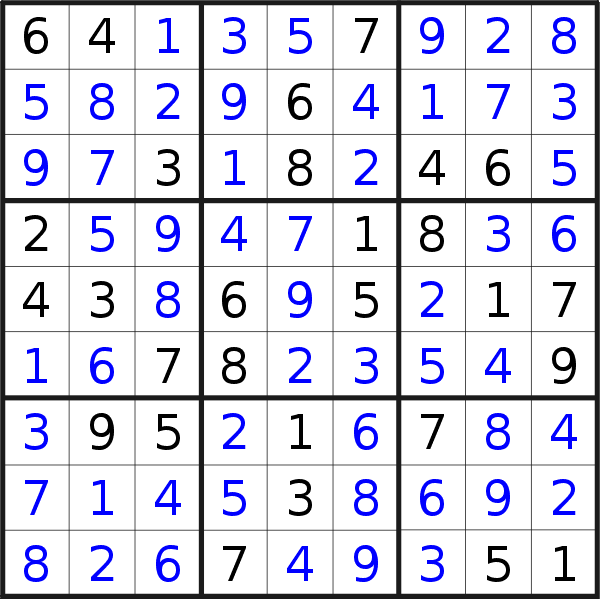 Sudoku solution for puzzle published on Friday, 22nd of March 2019
