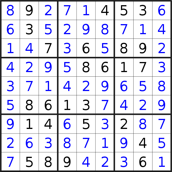 Sudoku solution for puzzle published on Monday, 25th of March 2019