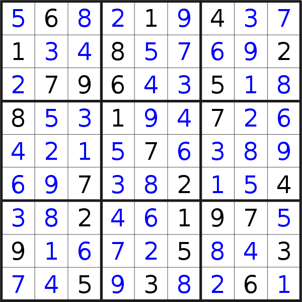 Sudoku solution for puzzle published on Sunday, 7th of April 2019