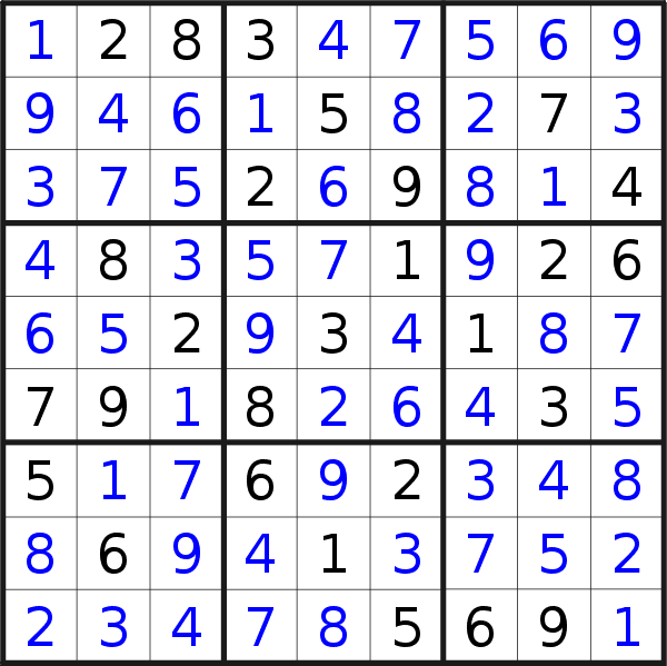 Sudoku solution for puzzle published on Thursday, 11th of April 2019