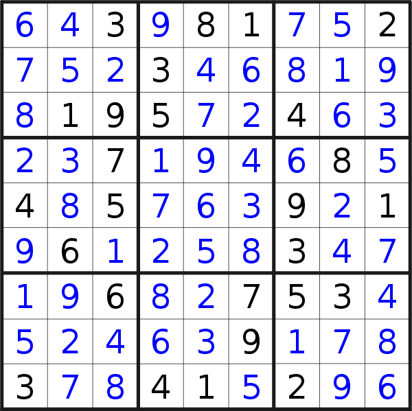 Sudoku solution for puzzle published on Friday, 12th of April 2019