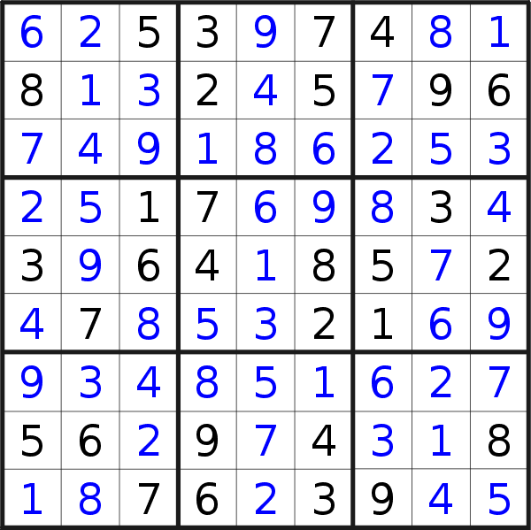 Sudoku solution for puzzle published on Saturday, 13th of April 2019