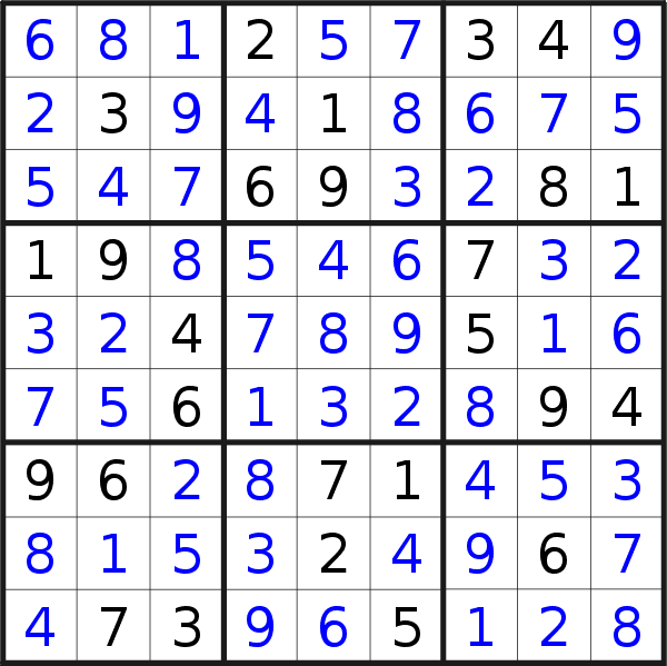 Sudoku solution for puzzle published on Thursday, 18th of April 2019