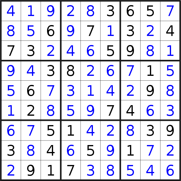 Sudoku solution for puzzle published on Sunday, 21st of April 2019