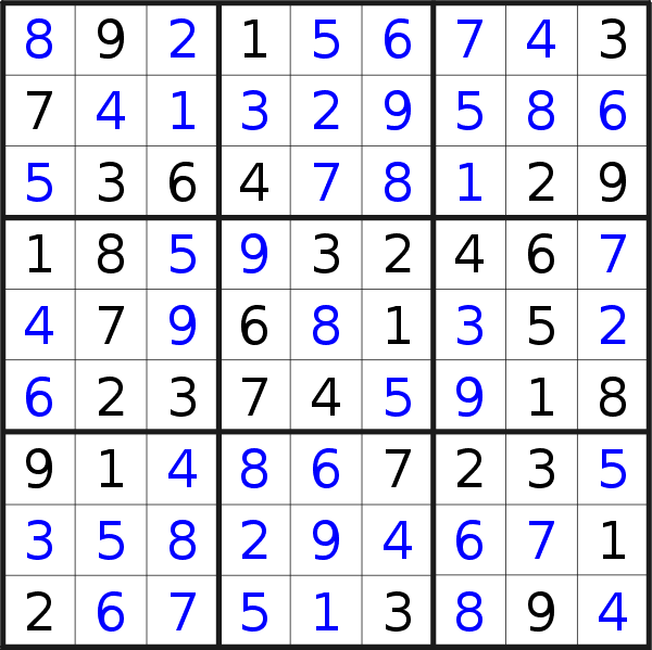 Sudoku solution for puzzle published on Wednesday, 24th of April 2019