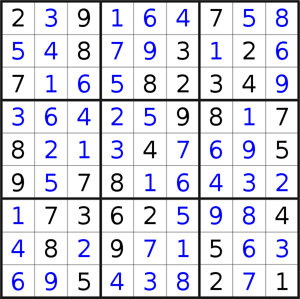 Sudoku solution for puzzle published on Saturday, 27th of April 2019
