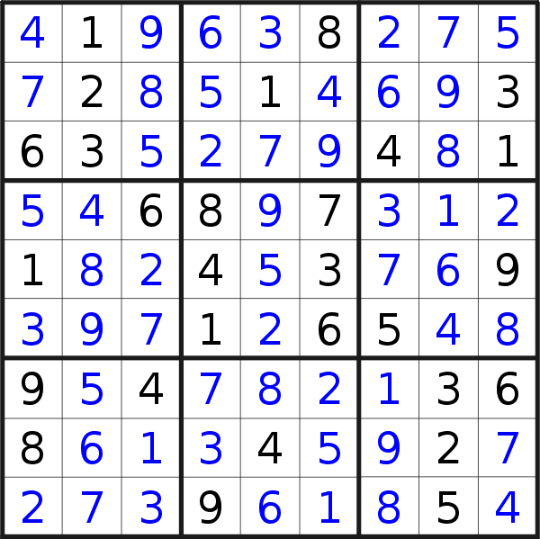 Sudoku solution for puzzle published on Monday, 29th of April 2019