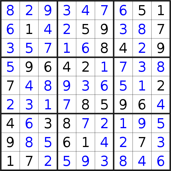 Sudoku solution for puzzle published on Tuesday, 30th of April 2019