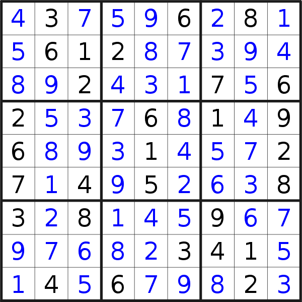 Sudoku solution for puzzle published on Wednesday, 1st of May 2019