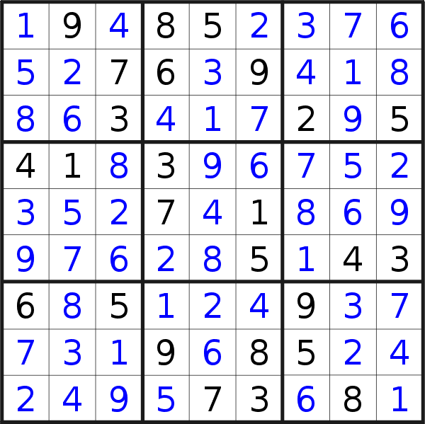 Sudoku solution for puzzle published on Wednesday, 15th of May 2019