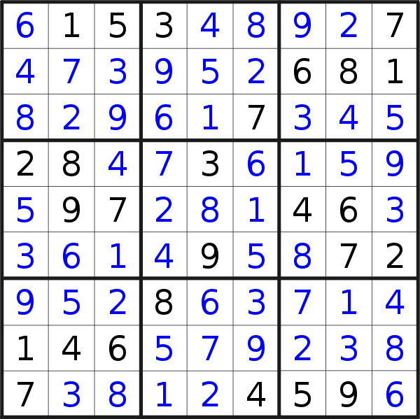 Sudoku solution for puzzle published on Saturday, 18th of May 2019