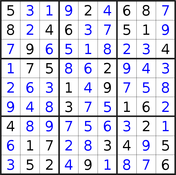 Sudoku solution for puzzle published on Monday, 20th of May 2019