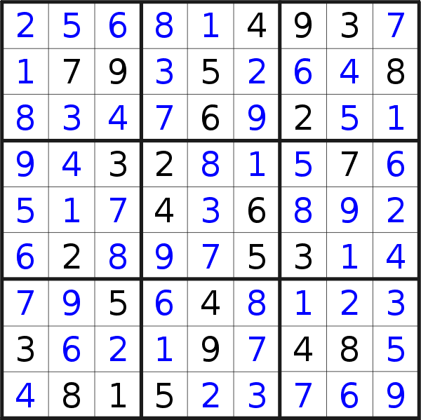 Sudoku solution for puzzle published on Saturday, 25th of May 2019