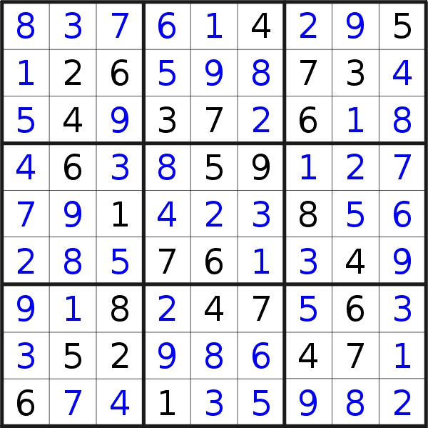 Sudoku solution for puzzle published on Sunday, 26th of May 2019
