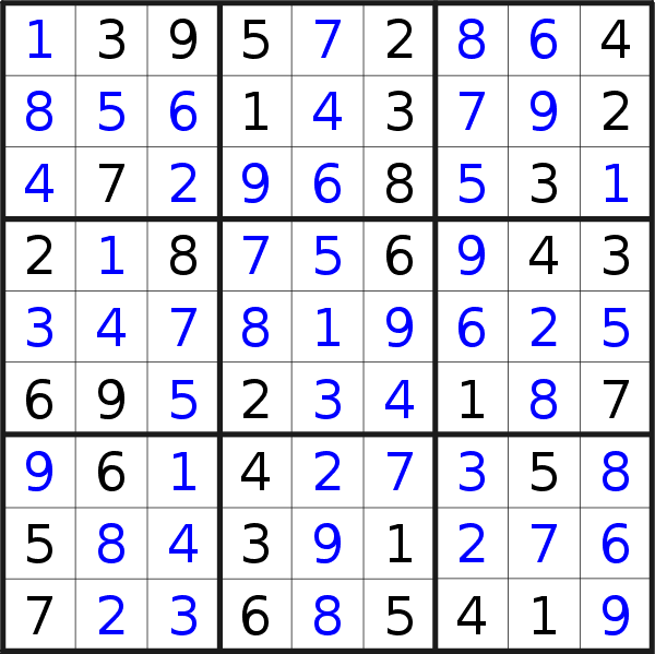 Sudoku solution for puzzle published on Monday, 27th of May 2019