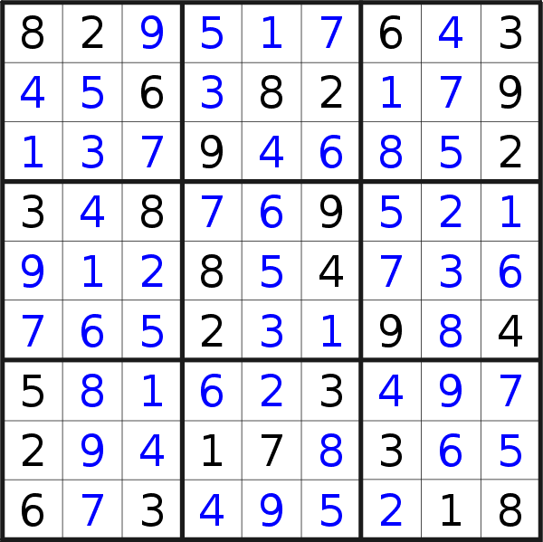 Sudoku solution for puzzle published on Tuesday, 28th of May 2019