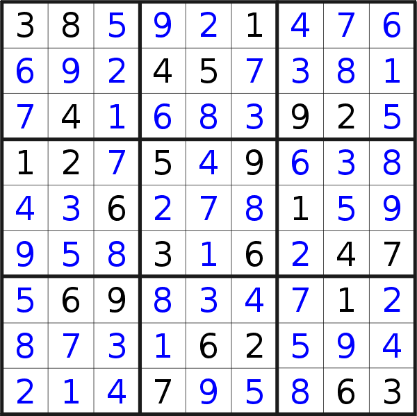 Sudoku solution for puzzle published on Wednesday, 29th of May 2019