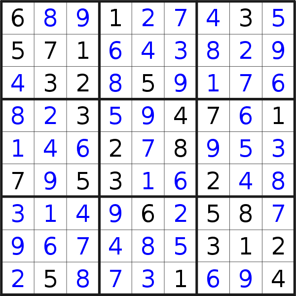 Sudoku solution for puzzle published on Thursday, 30th of May 2019