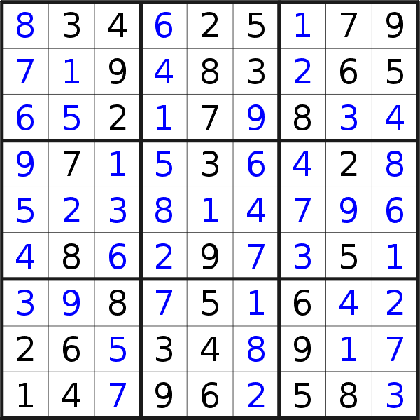 Sudoku solution for puzzle published on Saturday, 1st of June 2019