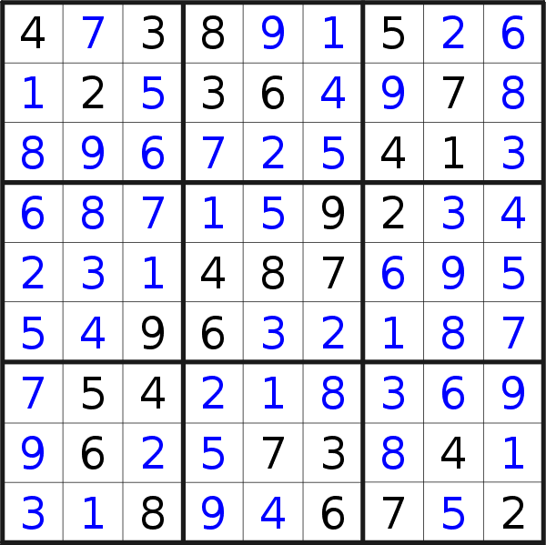 Sudoku solution for puzzle published on Sunday, 9th of June 2019