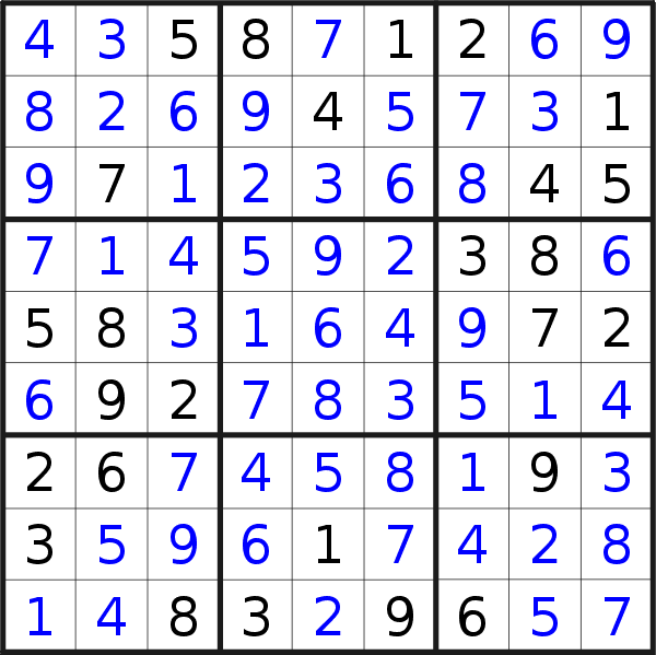 Sudoku solution for puzzle published on Sunday, 16th of June 2019