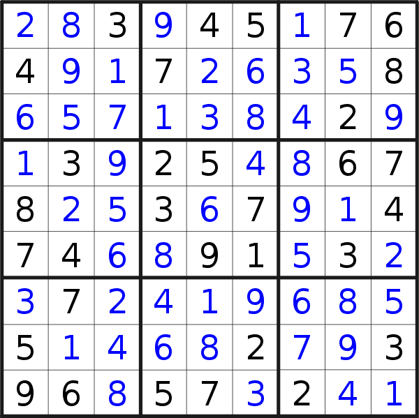 Sudoku solution for puzzle published on Monday, 17th of June 2019