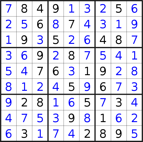 Sudoku solution for puzzle published on Saturday, 22nd of June 2019