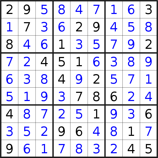 Sudoku solution for puzzle published on Sunday, 23rd of June 2019