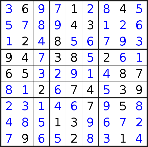 Sudoku solution for puzzle published on Monday, 24th of June 2019