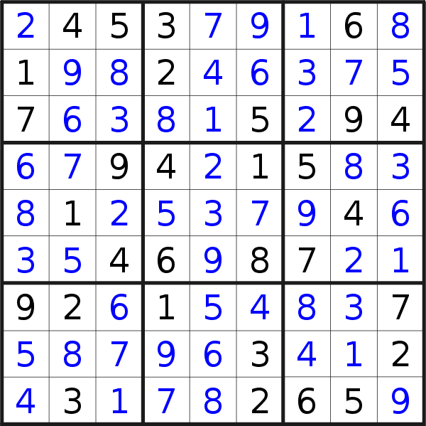 Sudoku solution for puzzle published on Tuesday, 25th of June 2019
